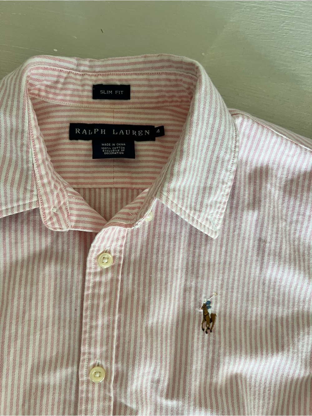 Ralph Lauren Women’s Size 4 Slim Fit Pink White Striped Button Down Shirt 100% - Picture 4 of 7